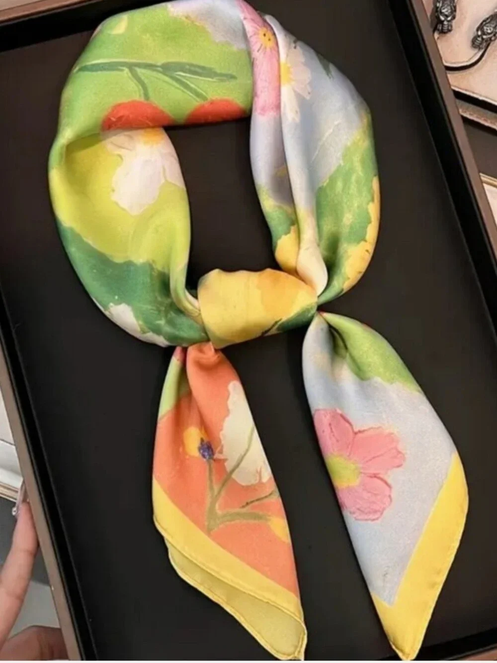 Floral Patchwork Silk Scarf - Yellow Multi